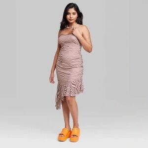 Wild Fable Zebra Print Asymmetrical Slip Dress Light Brown Small